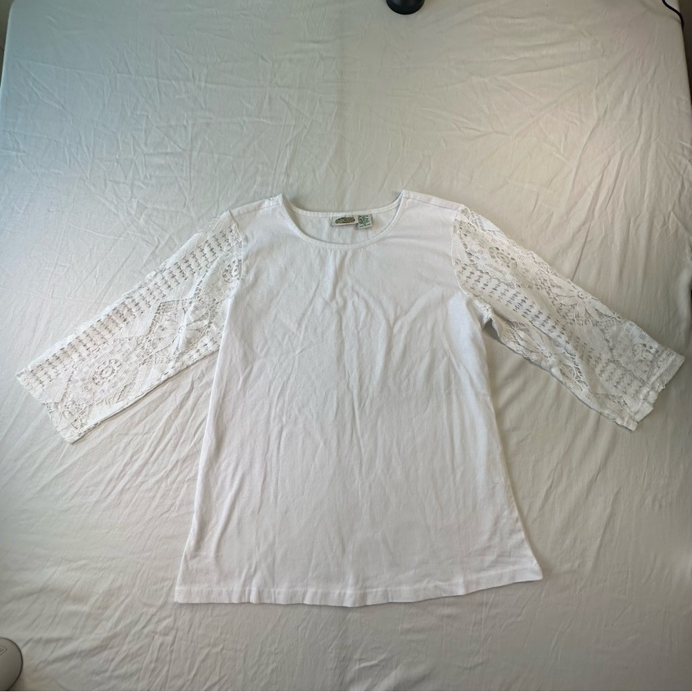 White Lace Crochet Sleeve Blouse Size M Cottagecore, Grandma, Vintage, Boho